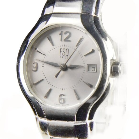 ESQ BY MOVADO Ladies Silver Tone Watch Model E5108 Silver Dial Date Womens 6 ... - Picture 1 of 6